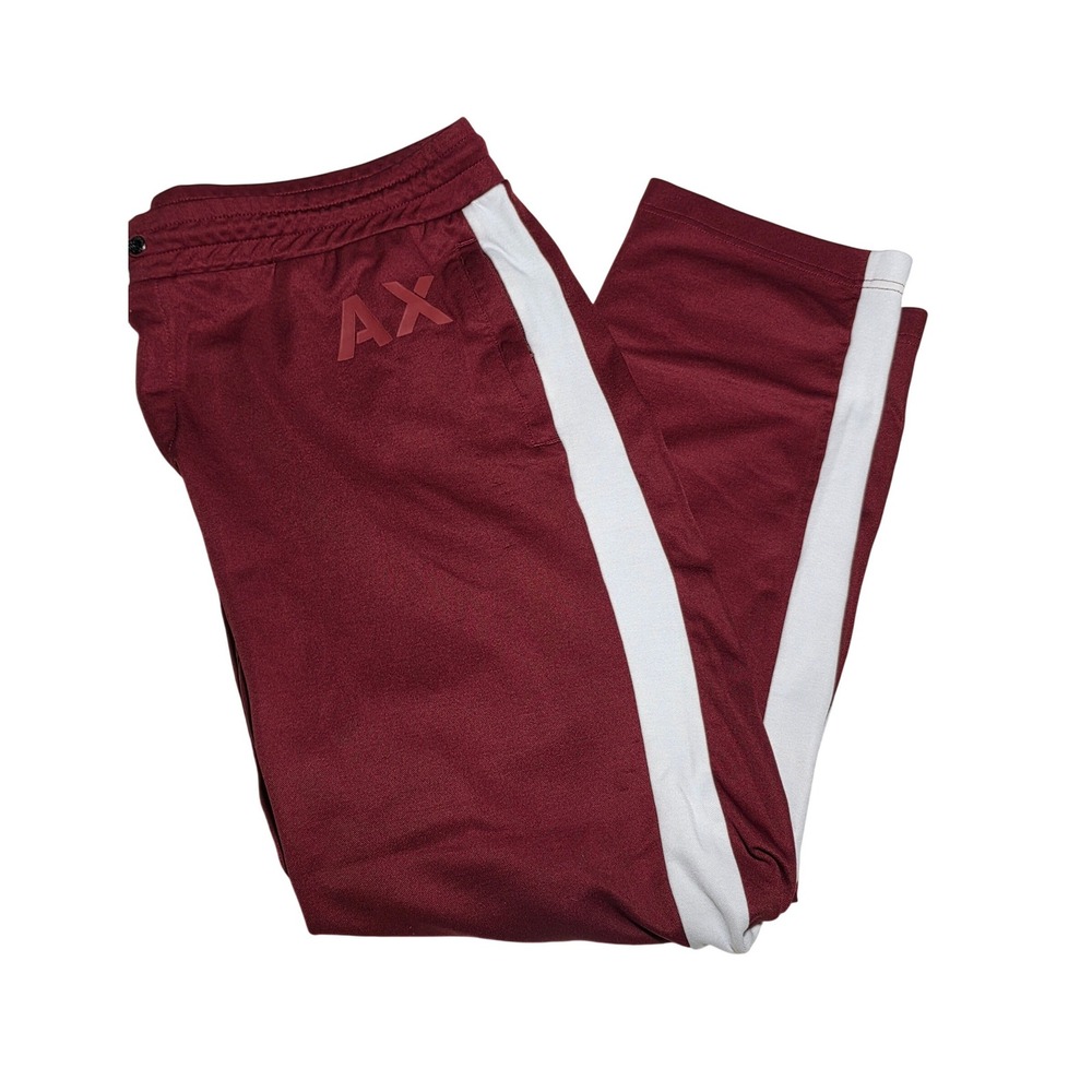 Armani Exchange Mens XXL Burgundy White Stripe Track Pants Joggers 7VZPEF ZJ4DZ